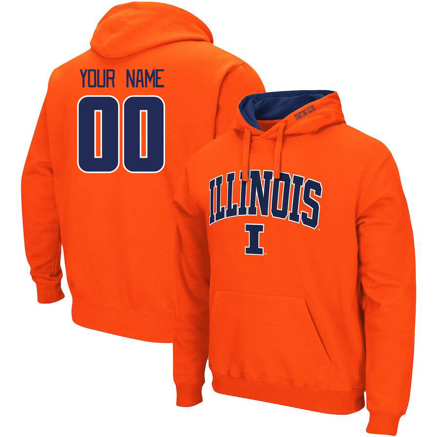 Custom Illinois Fighting Illini Name And Number College Hoodie-Orange - Click Image to Close